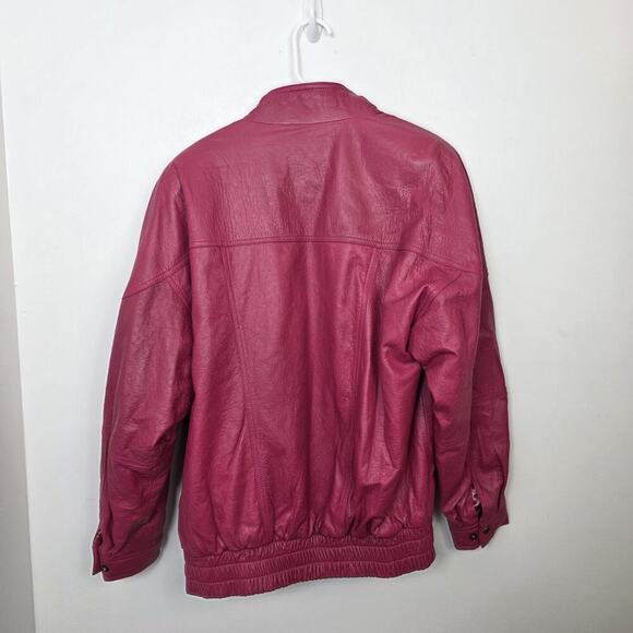 Deerskin Pink Genuine Leather Vintage Snap Closure Cool Retro Bomber Jacket Sz S - Picture 7 of 8